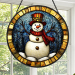 Winter snowman stained glass suncatcher window hanging, suitable for home and garden decoration