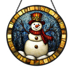 Winter snowman stained glass suncatcher window hanging, suitable for home and garden decoration