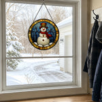 Winter snowman stained glass suncatcher window hanging, suitable for home and garden decoration
