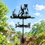 Wire fox terrier metal weather vane with directional arrows and mounting rod, outdoor roof and garden decoration