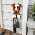 Wooden wire fox terrier dog wall hook key and leash holder for home entryway organizer