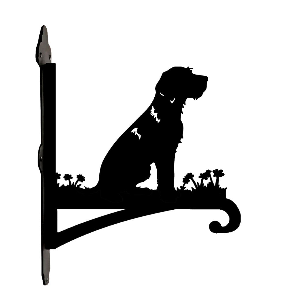 Wirehaired dog metal hanging basket bracket mounted on outdoor wall for plant decoration