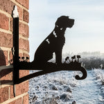 Wirehaired dog metal hanging basket bracket mounted on outdoor wall for plant decoration