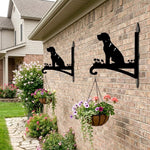 Wirehaired dog metal hanging basket bracket mounted on outdoor wall for plant decoration