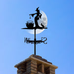 Witch brewing potion metal weather vane with directional arrows and mounting rod, outdoor roof and garden decoration