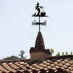 Witch brewing potion metal weather vane with directional arrows and mounting rod, outdoor roof and garden decoration