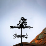 Witch cat metal weather vane with directional arrows and mounting rod, outdoor roof and garden decoration