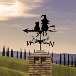 Witch cats metal weather vane with directional arrows and mounting rod, outdoor roof and garden decoration