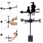 Witch cats metal weather vane with directional arrows and mounting rod, outdoor roof and garden decoration