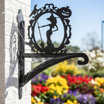 Witch portrait metal hanging basket bracket mounted on outdoor wall for plant decoration