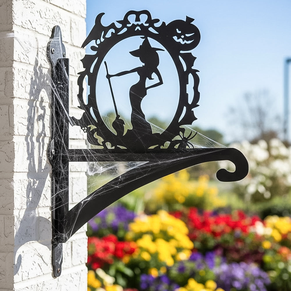 Witch portrait metal hanging basket bracket mounted on outdoor wall for plant decoration