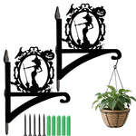 Witch portrait metal hanging basket bracket mounted on outdoor wall for plant decoration