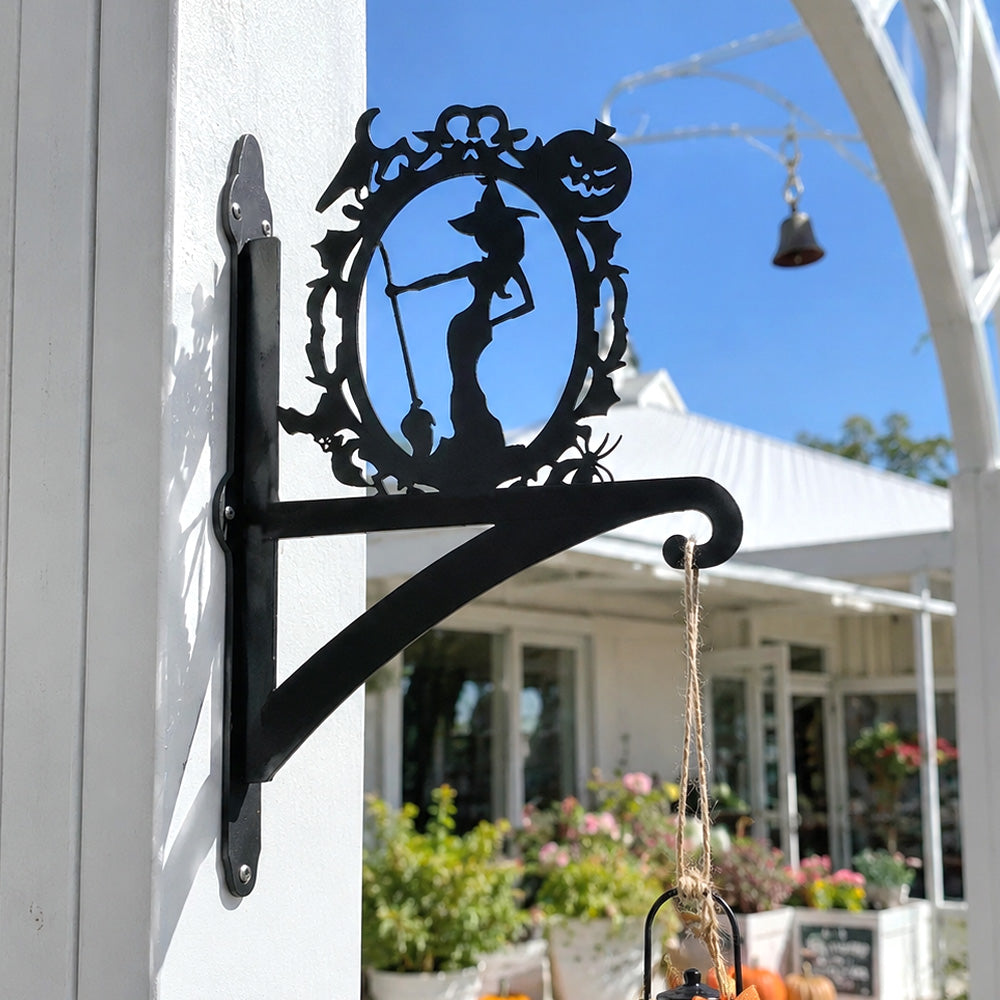 Witch portrait metal hanging basket bracket mounted on outdoor wall for plant decoration