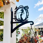Witch portrait metal hanging basket bracket mounted on outdoor wall for plant decoration