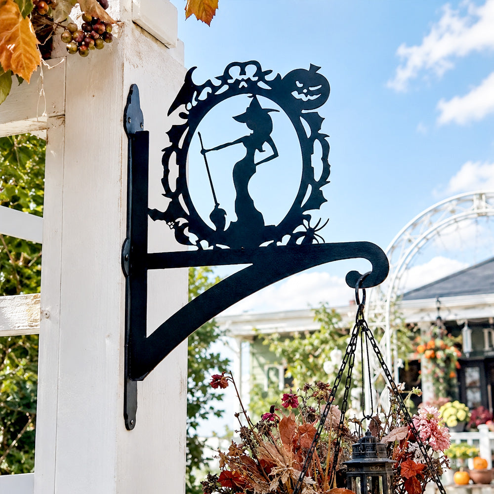 Witch portrait metal hanging basket bracket mounted on outdoor wall for plant decoration