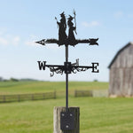 Witch sisters metal weather vane with directional arrows and mounting rod, outdoor roof and garden decoration
