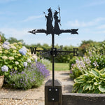 Witch sisters metal weather vane with directional arrows and mounting rod, outdoor roof and garden decoration