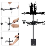 Witch sisters metal weather vane with directional arrows and mounting rod, outdoor roof and garden decoration