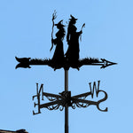 Witch sisters metal weather vane with directional arrows and mounting rod, outdoor roof and garden decoration