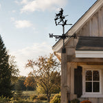 Witch with black cat metal weather vane with directional arrows and mounting rod, outdoor roof and garden decoration