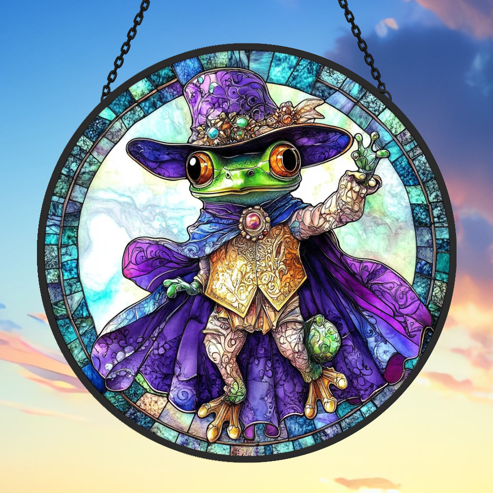 Wizard frog stained glass suncatcher window hanging, suitable for home and garden decoration