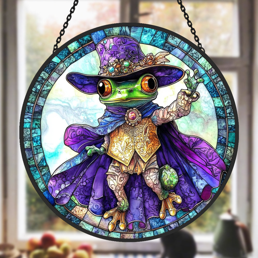 Wizard frog stained glass suncatcher window hanging, suitable for home and garden decoration