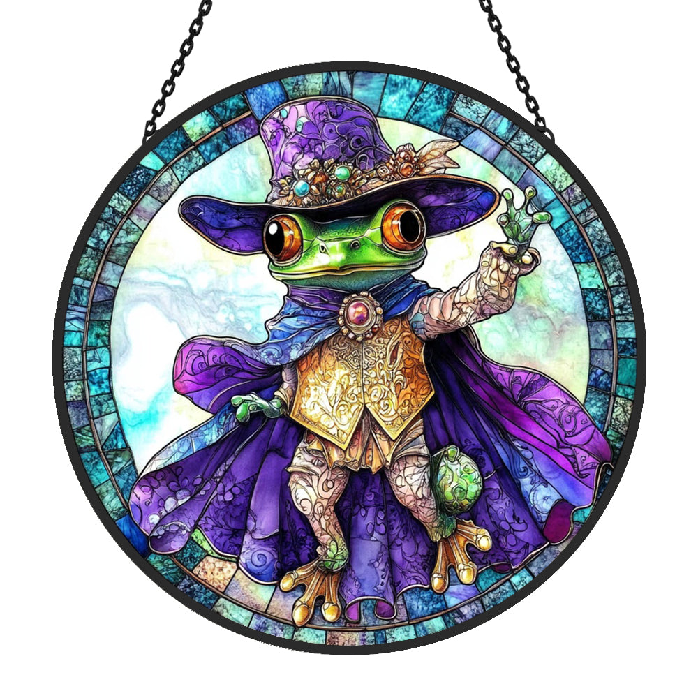 Wizard frog stained glass suncatcher window hanging, suitable for home and garden decoration