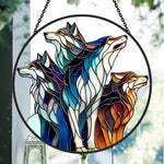 Wolf Pack stained glass suncatcher window hanging, suitable for home and garden decoration