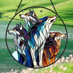 Wolf Pack stained glass suncatcher window hanging, suitable for home and garden decoration
