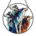 Wolf Pack stained glass suncatcher window hanging, suitable for home and garden decoration