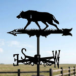 Wolf metal weather vane with directional arrows and mounting rod, outdoor roof and garden decoration