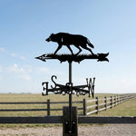 Wolf metal weather vane with directional arrows and mounting rod, outdoor roof and garden decoration