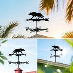 Wolf metal weather vane with directional arrows and mounting rod, outdoor roof and garden decoration