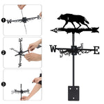 Wolf metal weather vane with directional arrows and mounting rod, outdoor roof and garden decoration