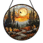 Woodland moon flying bird stained glass suncatcher window hanging, suitable for home and garden decoration