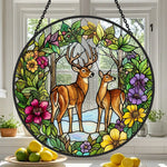 Woodland stag and doe stained glass suncatcher window hanging, suitable for home and garden decoration