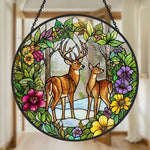 Woodland stag and doe stained glass suncatcher window hanging, suitable for home and garden decoration