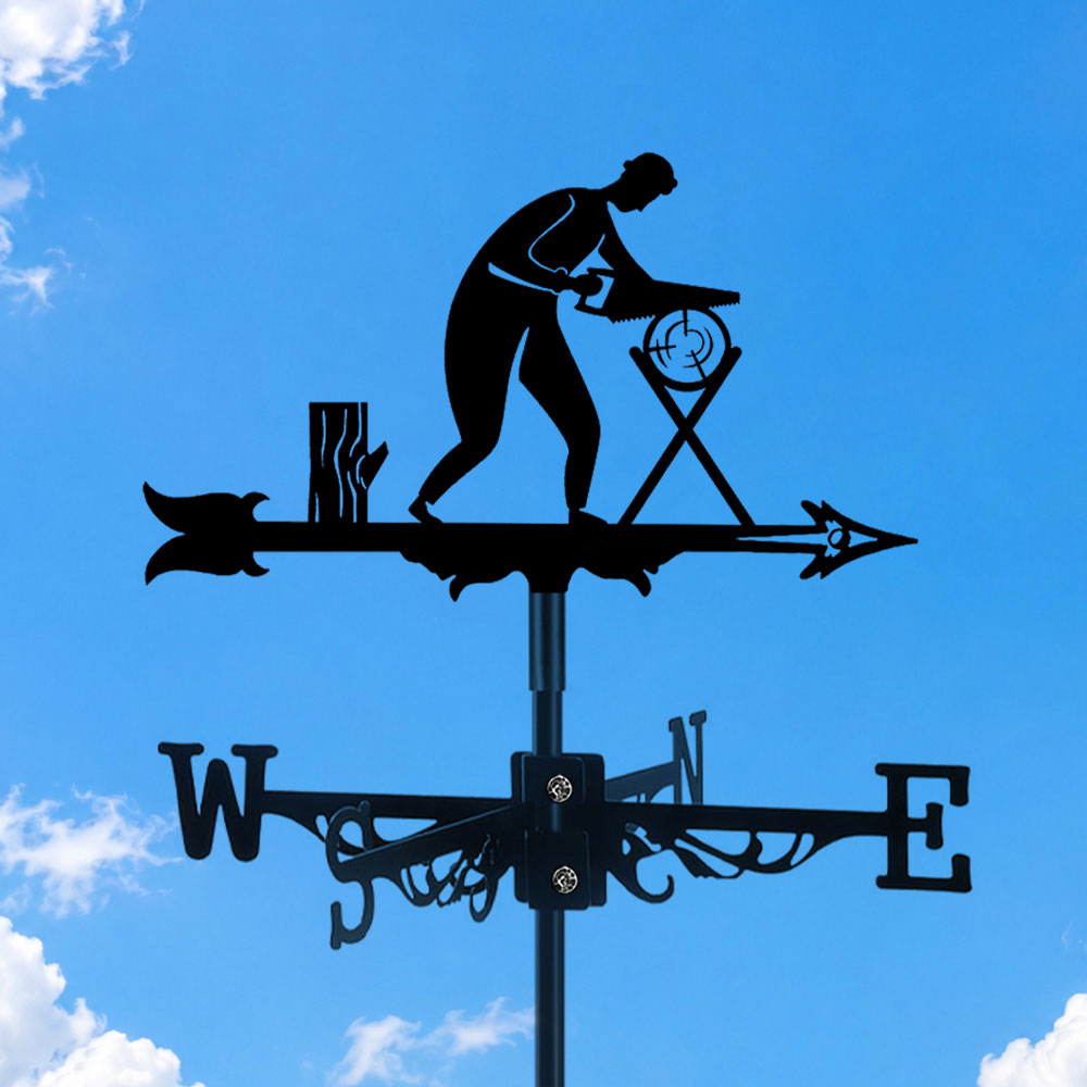 Woodworker metal weather vane with directional arrows and mounting rod, outdoor roof and garden decoration
