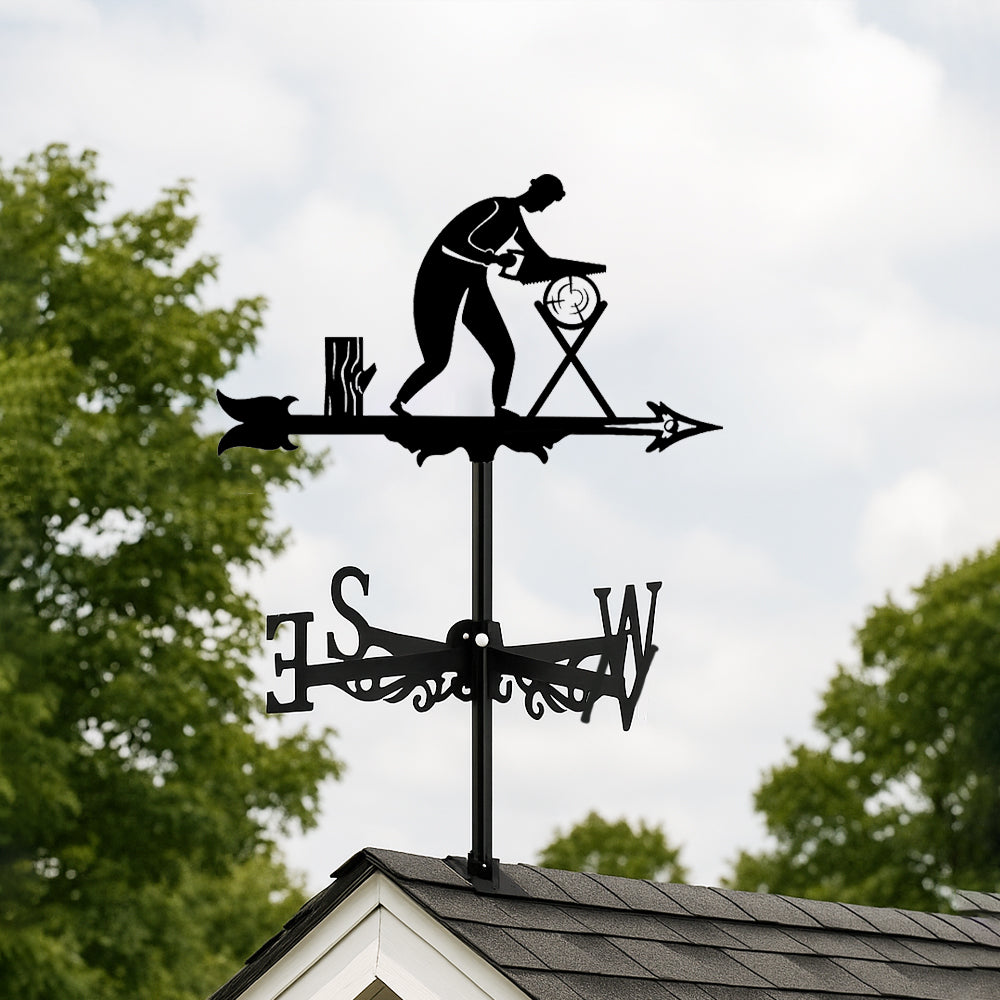 Woodworker metal weather vane with directional arrows and mounting rod, outdoor roof and garden decoration