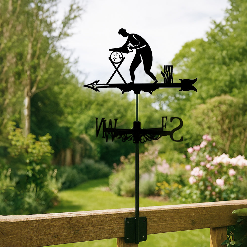Woodworker metal weather vane with directional arrows and mounting rod, outdoor roof and garden decoration