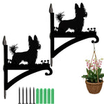 Yorkshire terrier metal hanging basket bracket mounted on outdoor wall for plant decoration