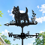 Yorkshire terrier metal weather vane with directional arrows and mounting rod, outdoor roof and garden decoration