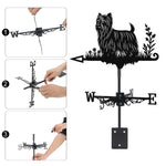 Yorkshire terrier metal weather vane with directional arrows and mounting rod, outdoor roof and garden decoration