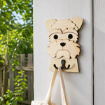 Wooden yorkshire terrier dog wall hook key and leash holder for home entryway organizer