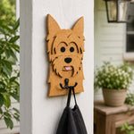 Wooden yorkshire terrier dog wall hook key and leash holder for home entryway organizer